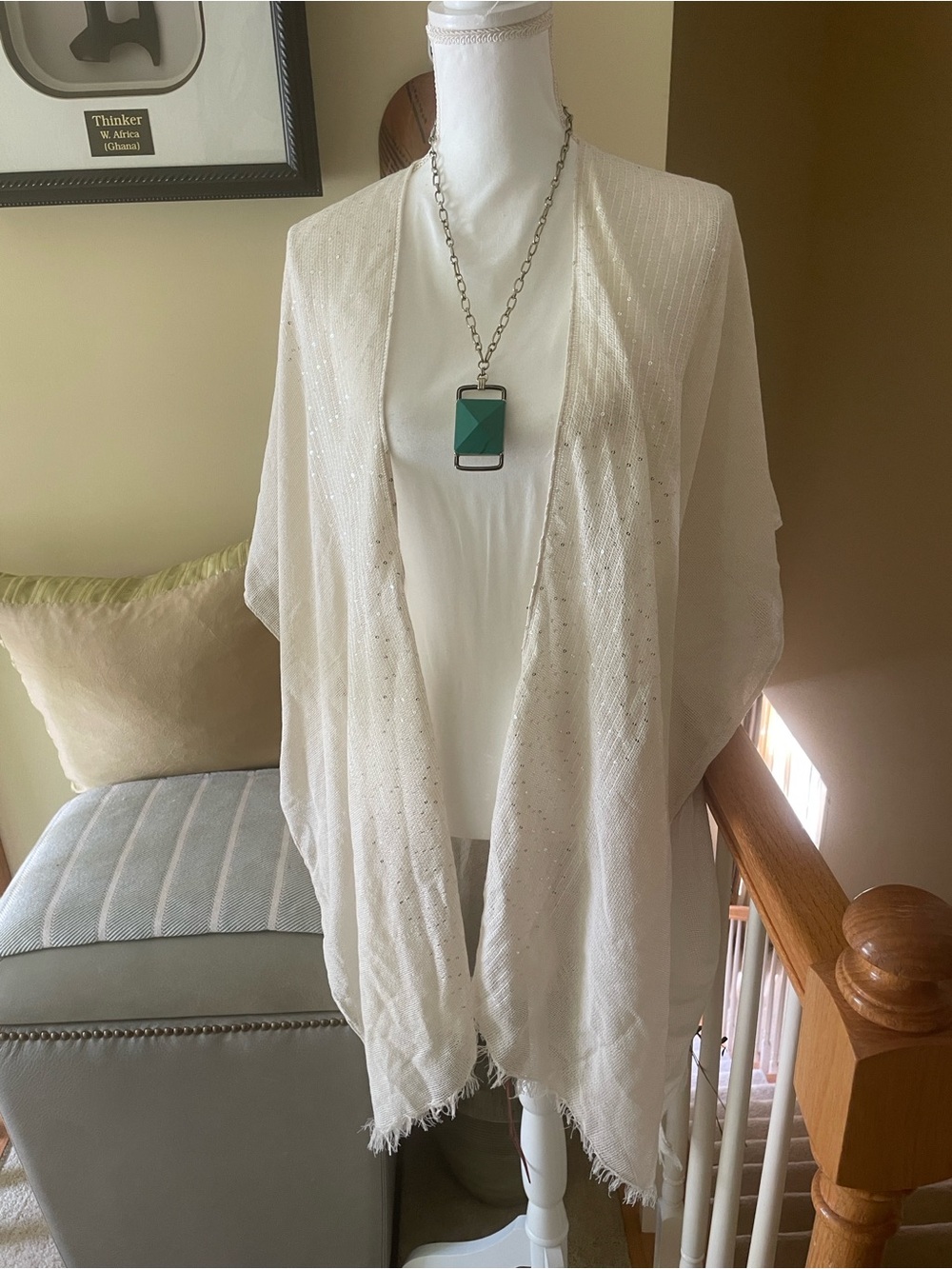 Cato Ivory Sequin Open-Front lightweight Kimono